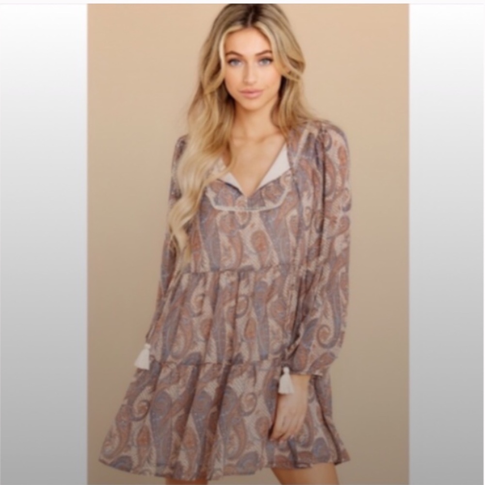 Red Dress Boutique Taupe Print Boho Festival Gypsy Dress Top